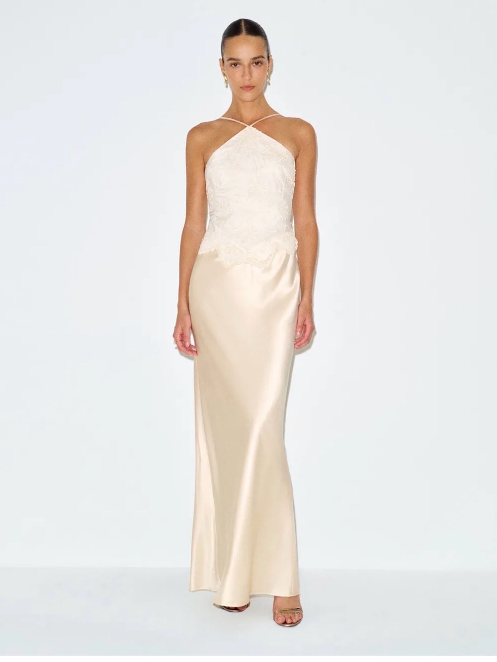 Reformation Jillian Silk Dress in fior di latte embroidery